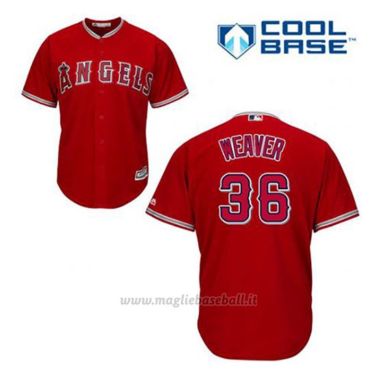 Maglia Baseball Uomo Los Angeles Angels Jerojo Weaver 36 Rosso Alterner Cool Base